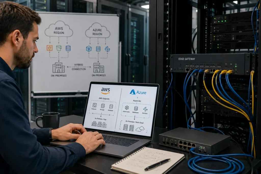 hybrid cloud aws outposts vs azure arc